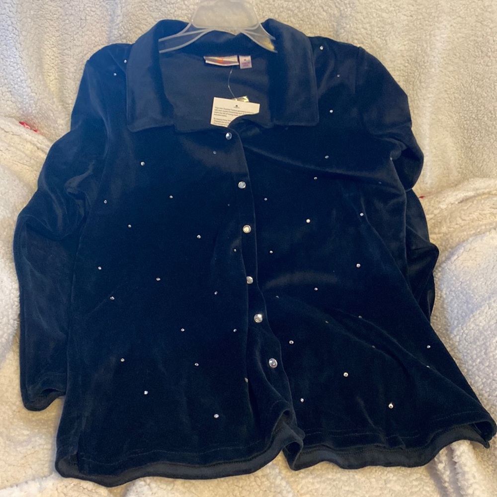Quacker factory velour shirt with rhinestones size medium shiny buttons